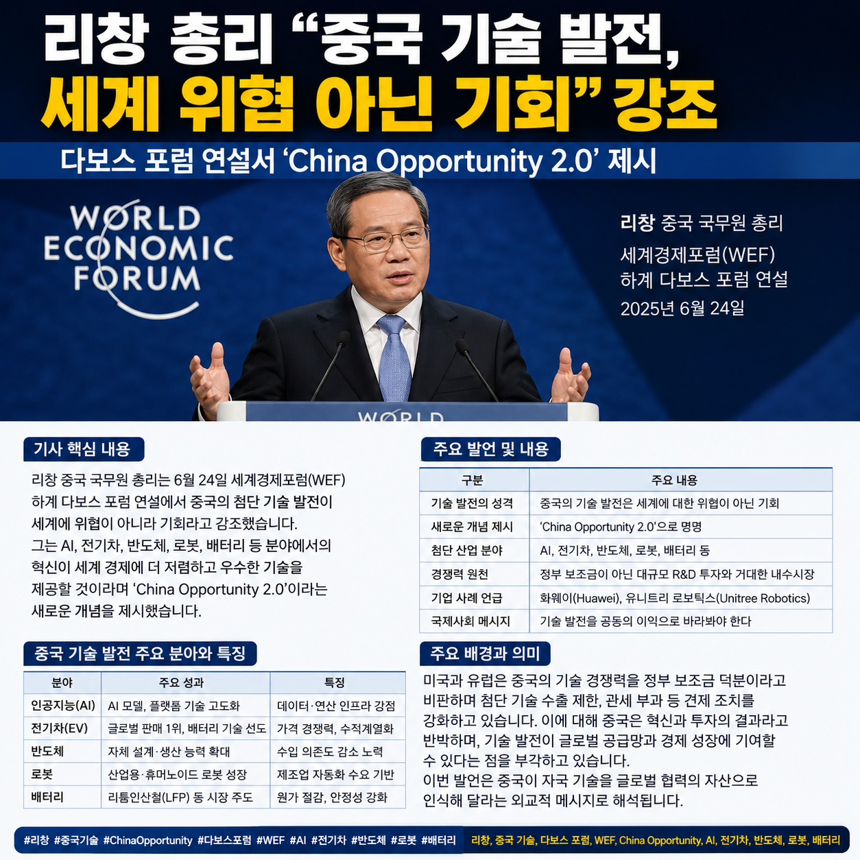 리창 총리 "중국 기술 발전은 세계의 기회"