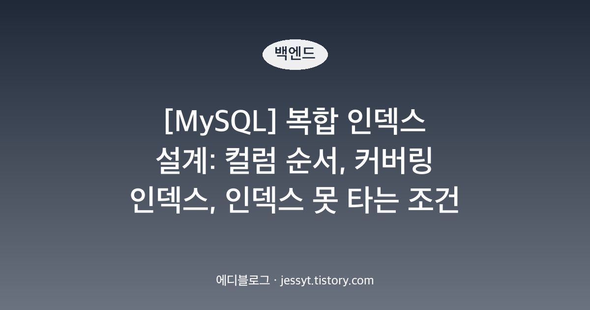 [MySQL] 복합 인덱스 설계: 컬럼 순서, 커버링 인덱스, 인덱스 못 타는 조건