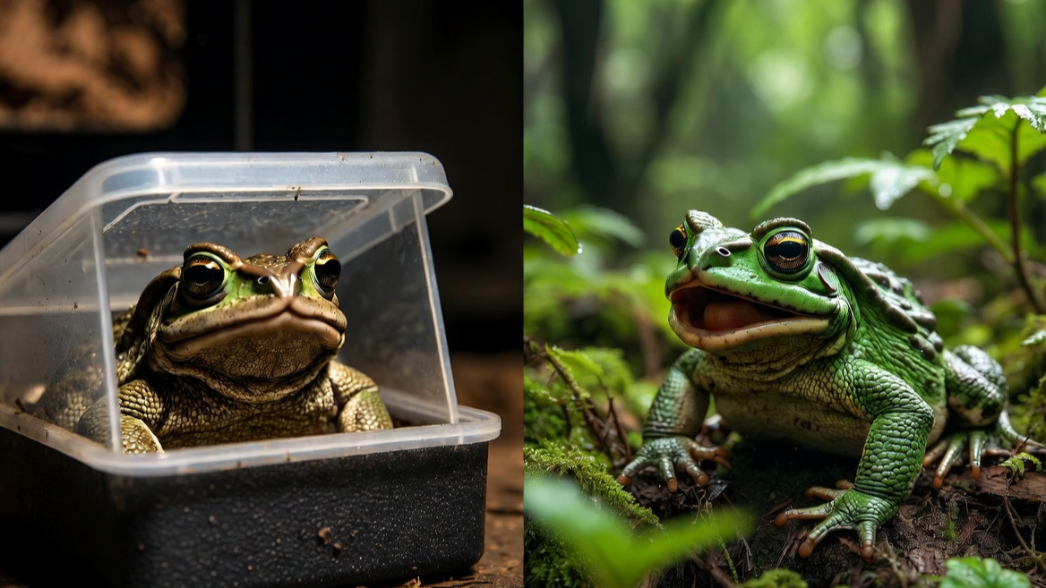 인공적인 사육 환경과 자유로운 야생 서식지의 극명한 대비
