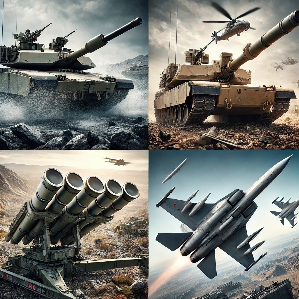 전차, 자주포, 경공격기, 중거리 지대공 미사일 이미지들