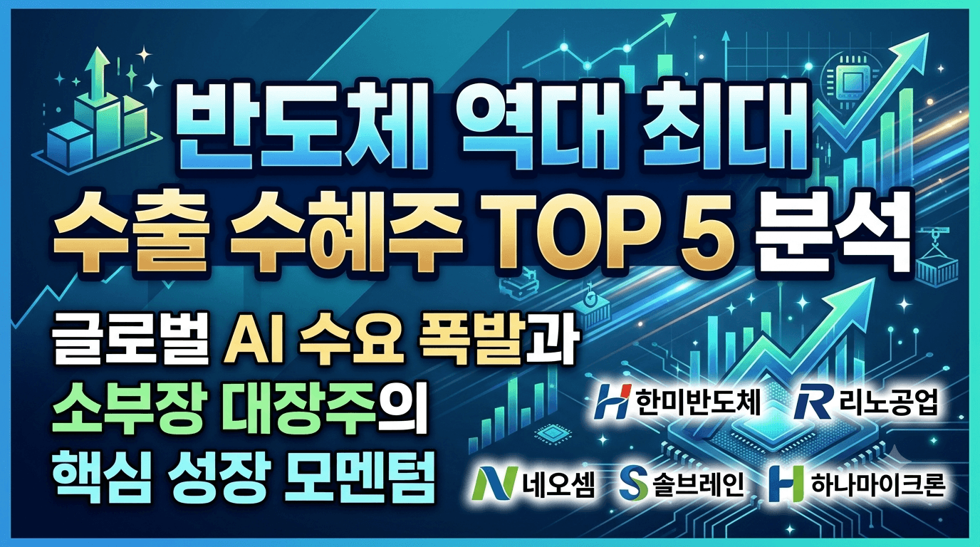 반도체 역대 최대 수출 수혜주 TOP5 분석: 글로벌 AI 수요 폭발과 소부장 대장주의 핵심 성장 모멘텀