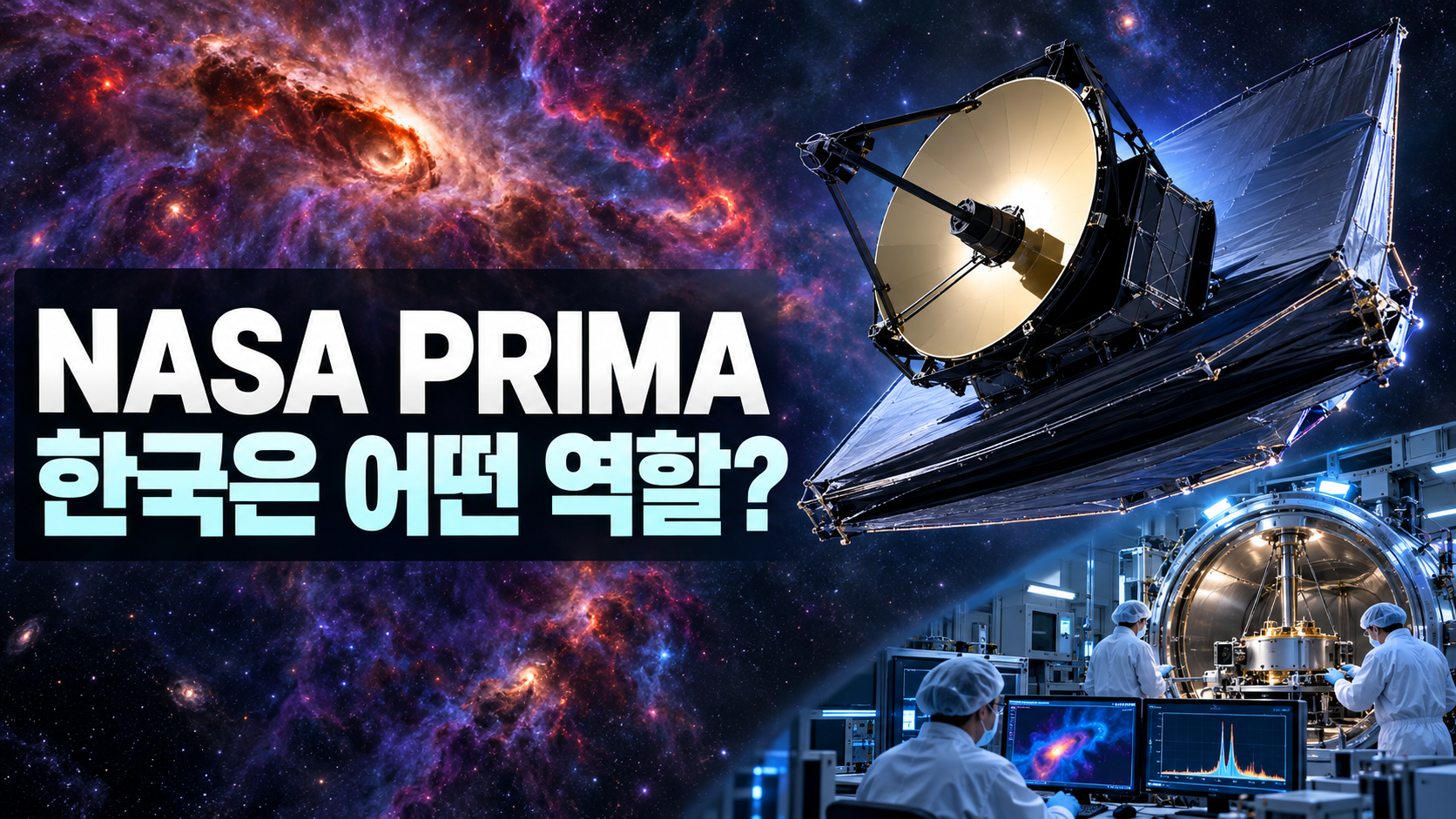 차세대 원적외선 우주망원경 PRIMA와 한국 연구진의 극저온 검교정 참여를 표현한 이미지