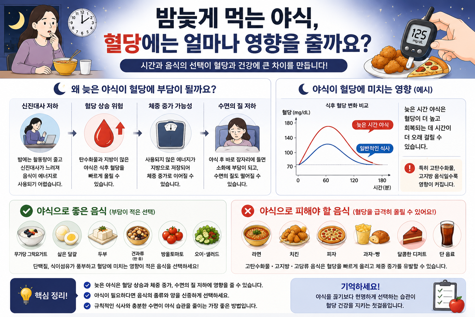 늦은 야식과 혈당 관계 참고 그림