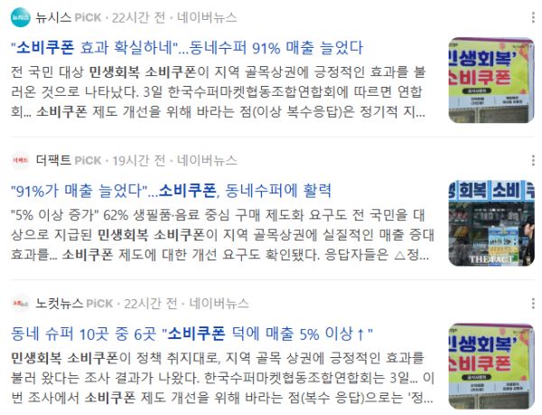 민생회복 소비쿠폰 사용처, 관련 뉴스 기사들