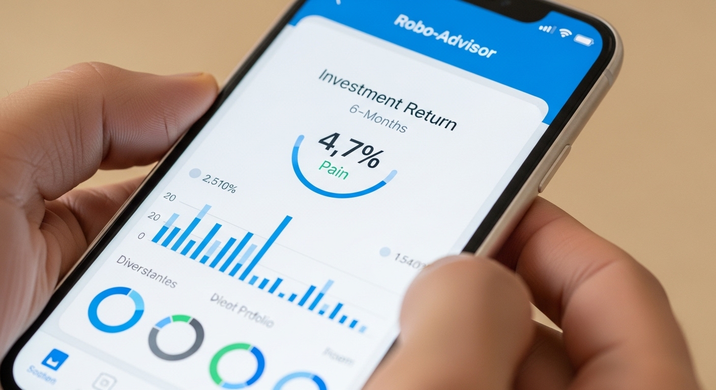 로보 어드바이저 앱 화면에 표시된 6개월간의 긍정적인 투자 수익률 그래프와 포트폴리오.