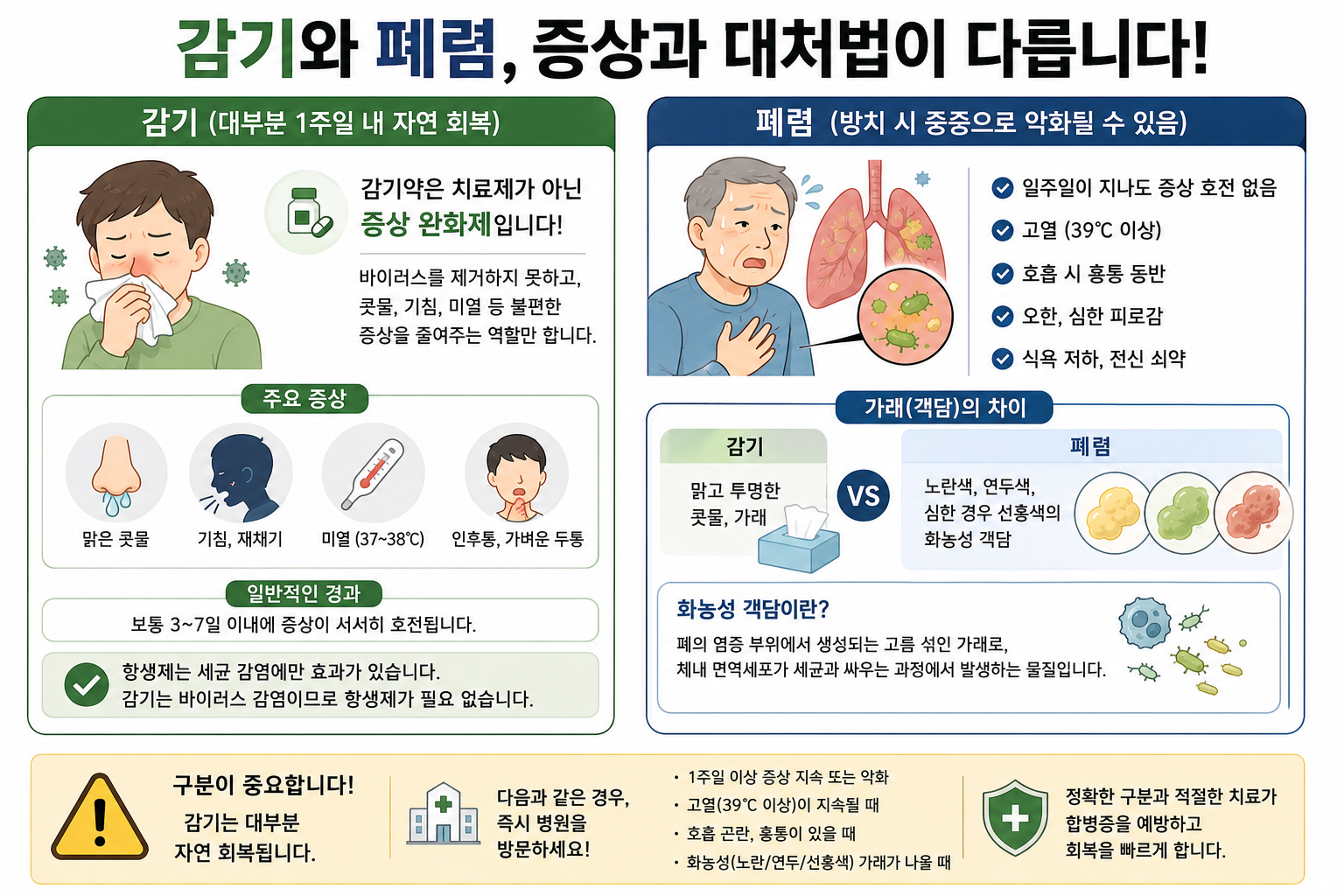 감기와 폐렴의 차이 정리