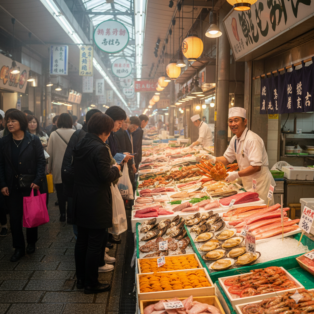 신선한 수산물이 넘치는 오미초 시장