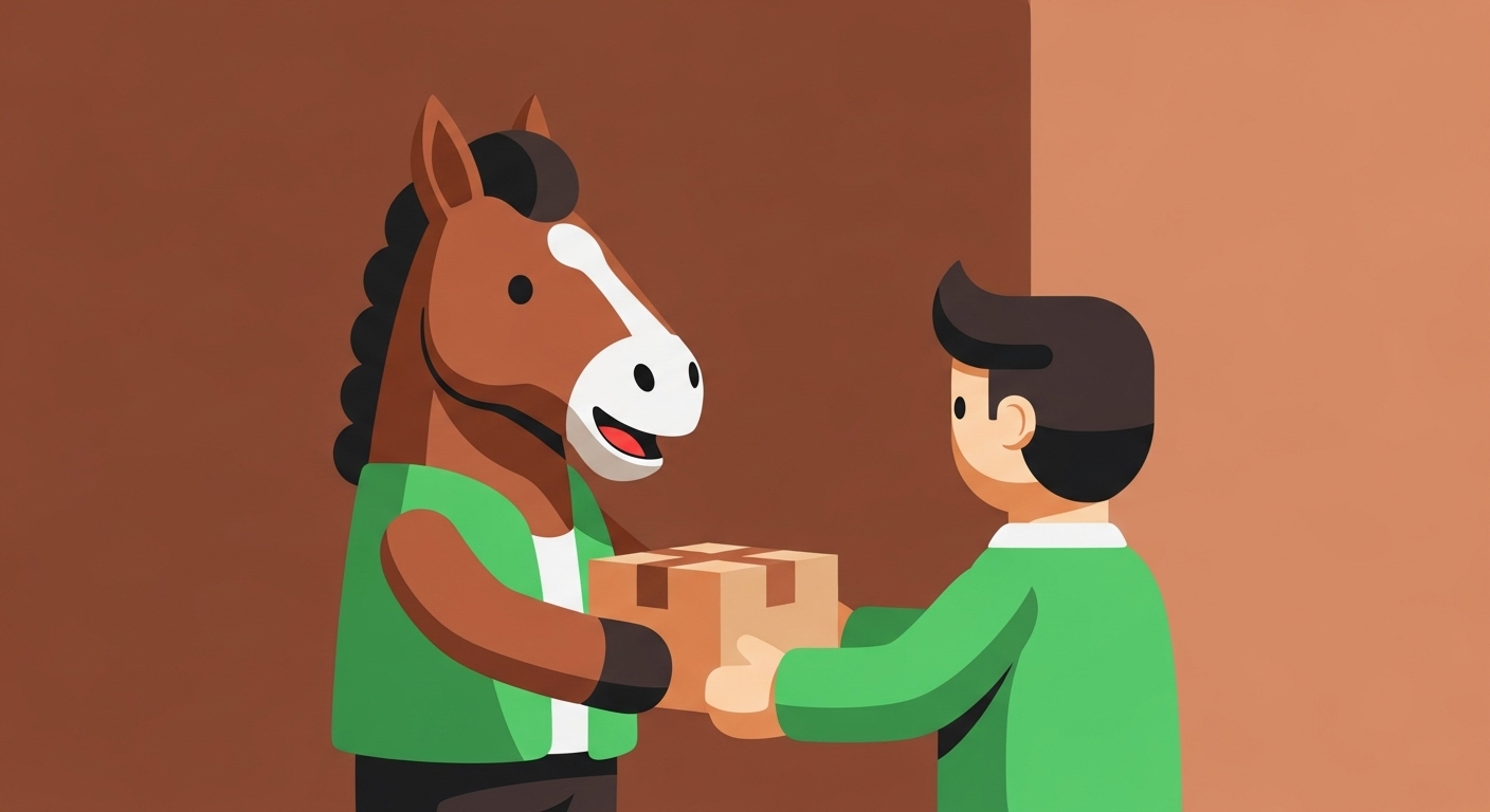 성실하게 물건을 전달하며 신뢰를 쌓는 말띠 캐릭터 일러스트