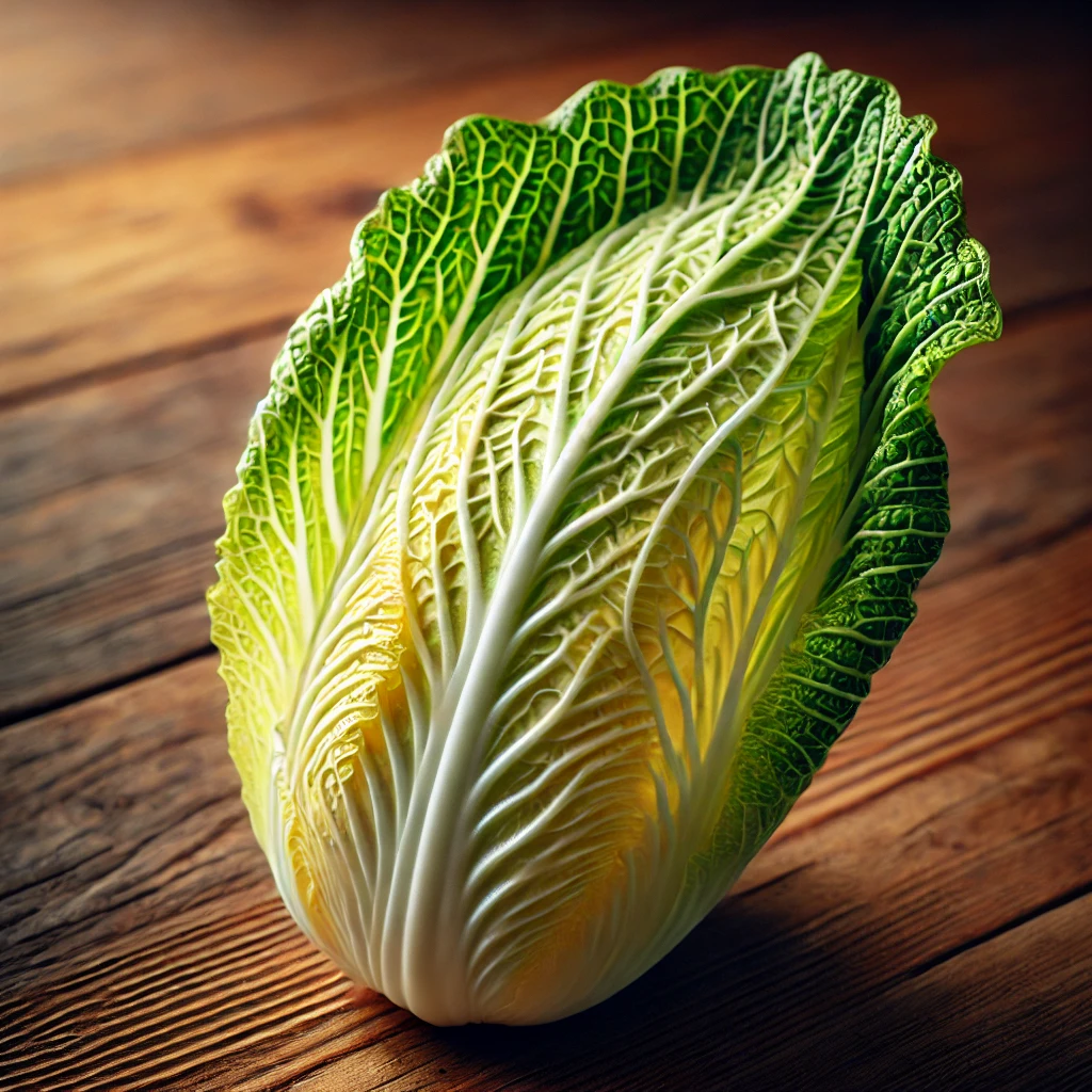 절임배추용-신선한-배추잎-4장-나무-표면
