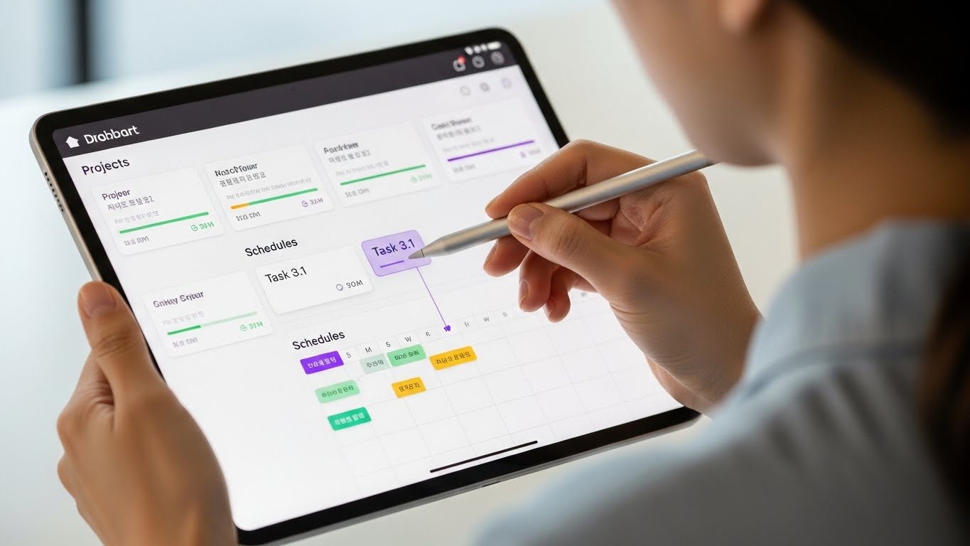 노션의 블록 단위 정보 구조화 방식을 상징적으로 표현한, 블록을 쌓아 올리는 한국인의 손