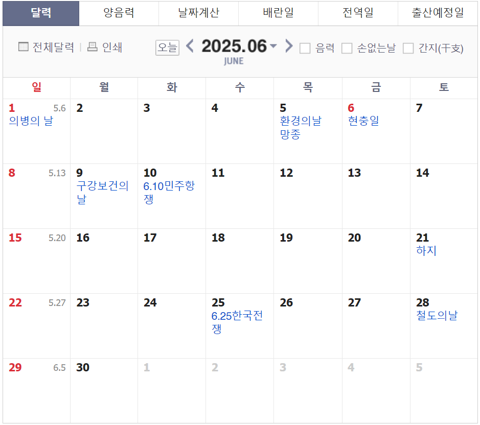 2025년 공휴일