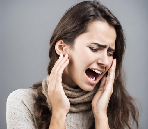 사랑니 발치 통증으로 고통스러워하는 여자 이미지