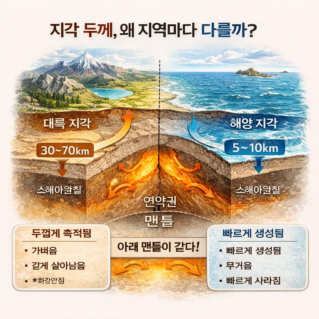 지각 두께는 왜 다를까 대륙 vs 해양 완벽 비교