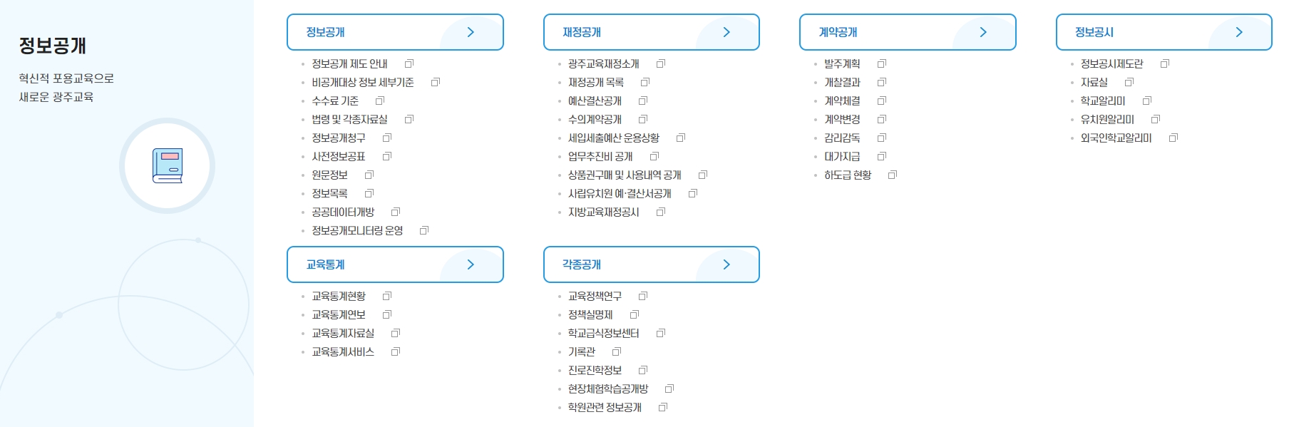교육청 조직도와 부서별 업무 안내 화면