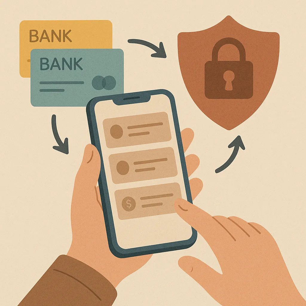 여러-개의-계좌와-은행-카드를-스마트폰으로-관리하며-보안을-강화하는-모습-여러-계좌-분산-관리가-안전성에-미치는-영향을-시각적으로-표현한-장면