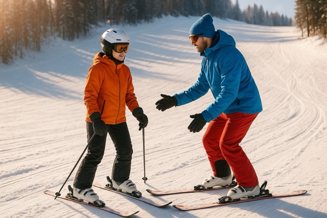 스키 강습을 받는 모습