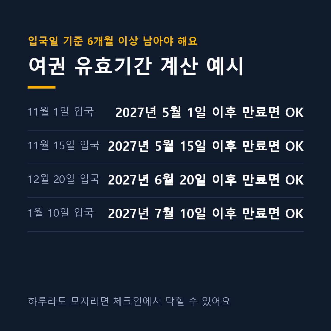 베트남 여권 유효기간 6개월 날짜 계산 예시 카드