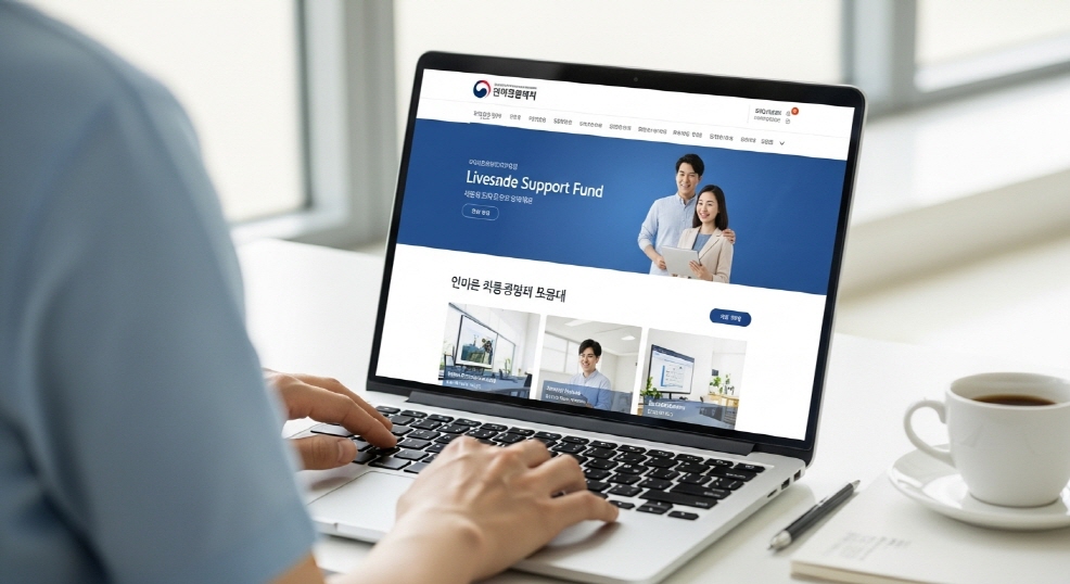 노트북에서 지자체 홈페이지에 접속 중