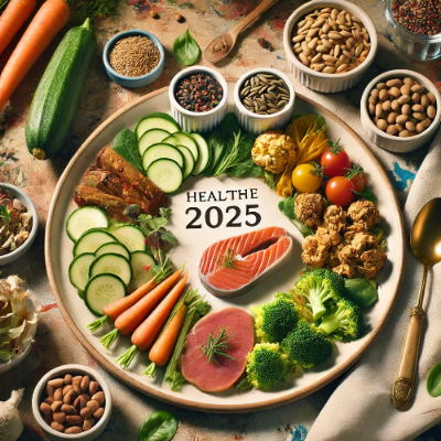 마인드풀 푸드를 상징하는 균형 잡힌 식단과 건강한 식사 장면.