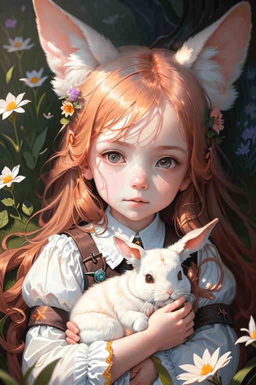 Playground AI로 생성한 그림(3) - 토끼를 안고 있는 소녀