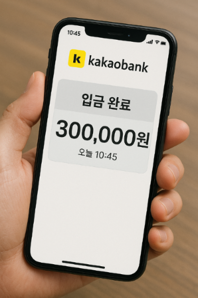 프리랜서 3.3% 원클릭 신청 후 홈택스 환급금 입금된 입금된 카카오뱅크 화면