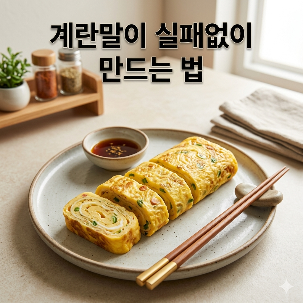 약불로 천천히 익혀 완벽하게 익은 노란빛의 계란말이 사진