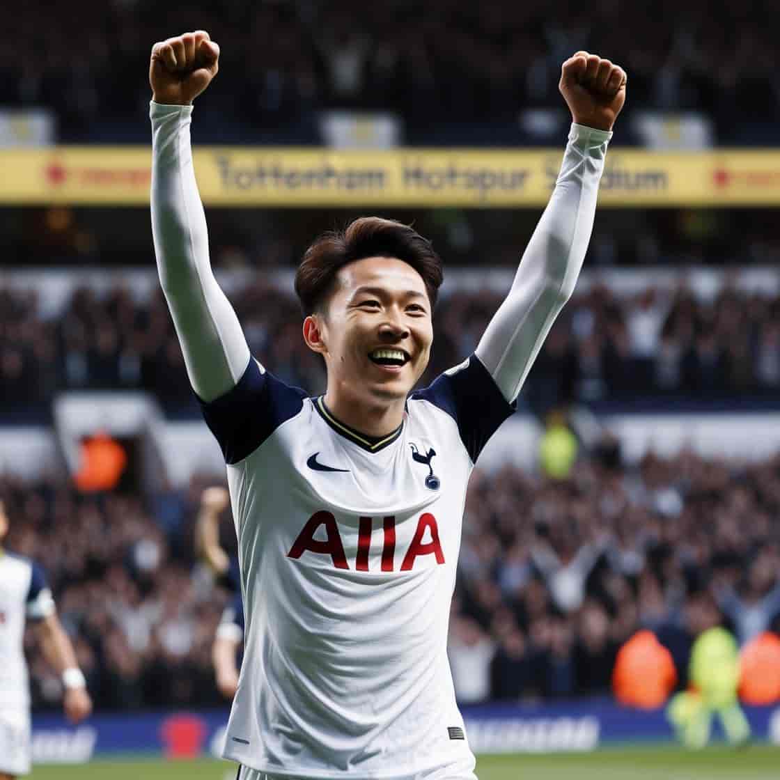 AI가 만든 토트넘에서 골을 넣고 환호하는 손흥민