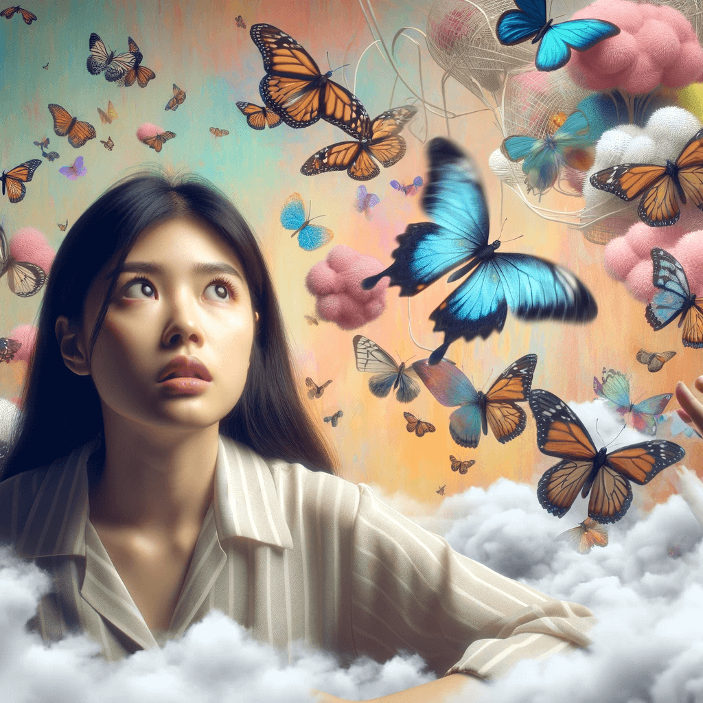 꿈속에서 나비를 보는 모습