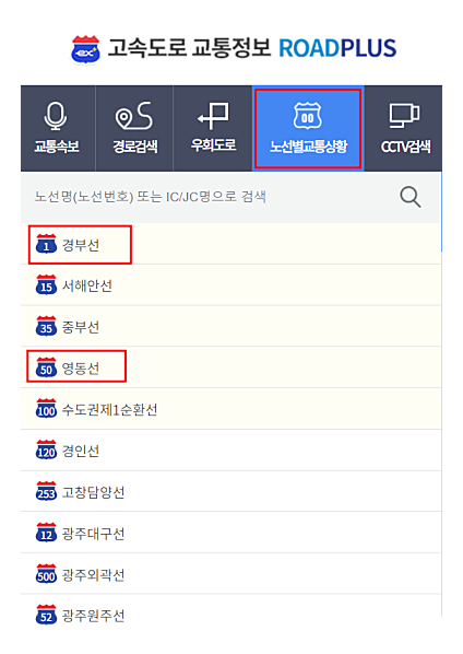 고속도로 교통상황 실시간 확인
