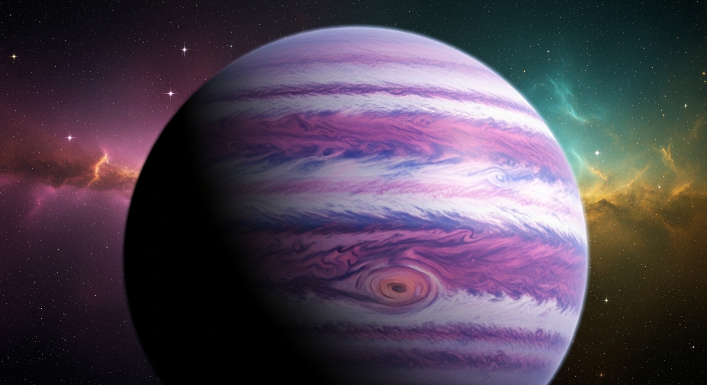 상상 속 보랏빛 대기의 행성.