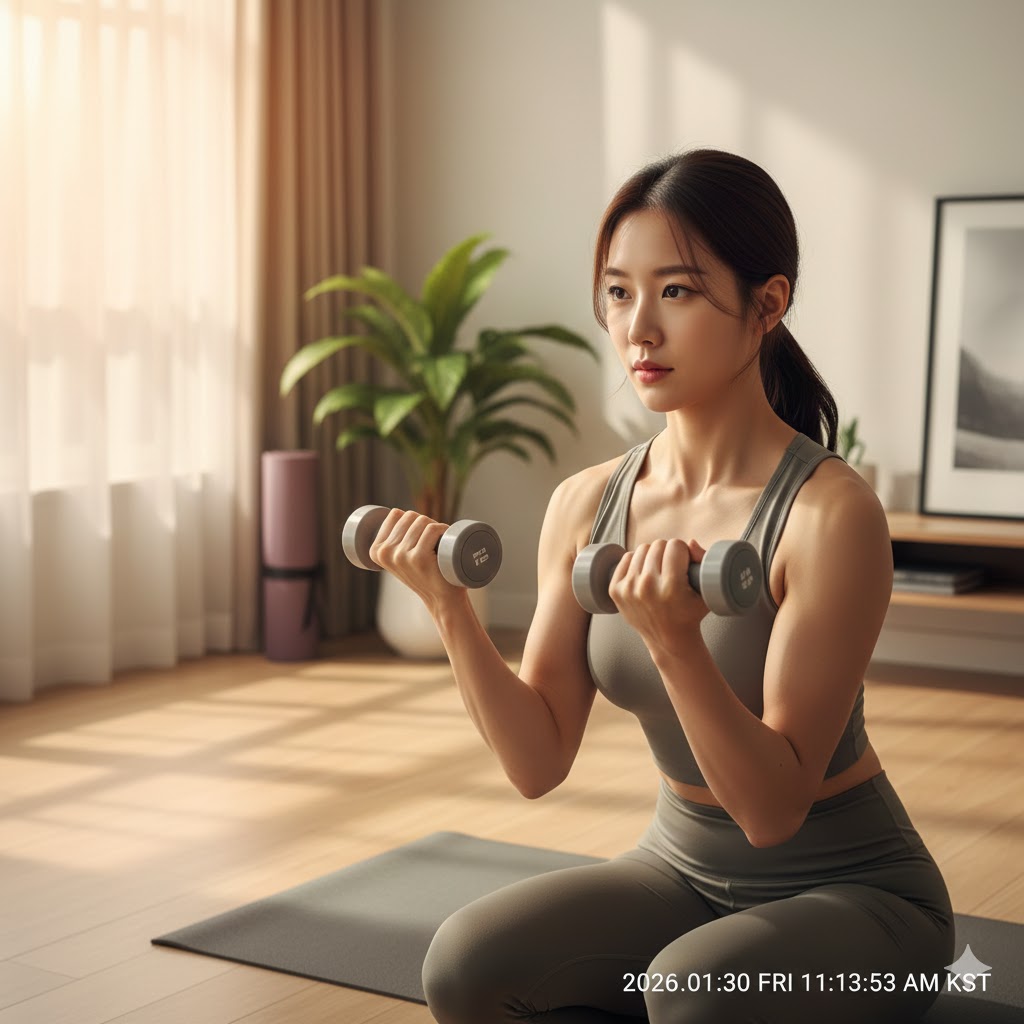 근력 운동 중인 여성
