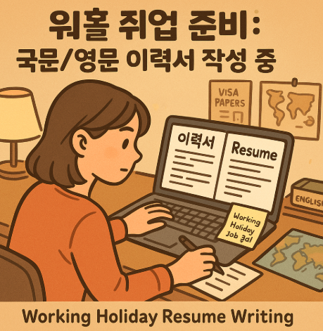 워홀 관련해서 국문, 영문 이력서 쓰는 모습