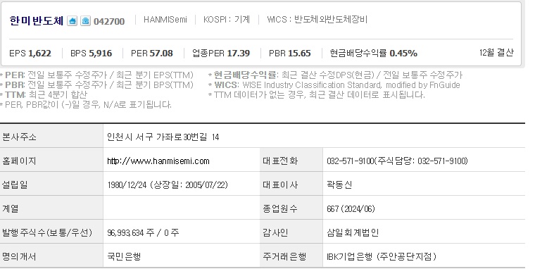 한미반도체 주가 기업개요 (1030)