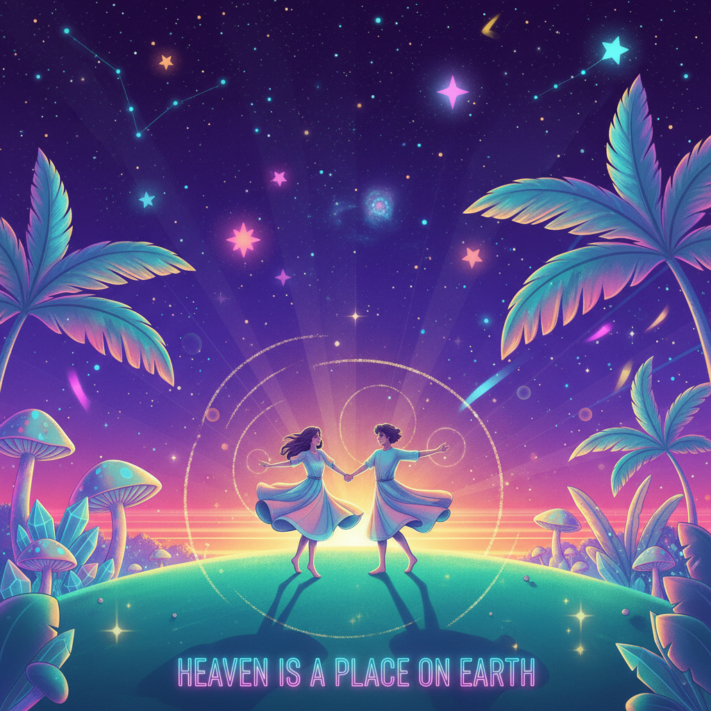 벨린다 칼라일 'Heaven Is a Place on Earth' 노래를 들으며 사랑과 희망을 느끼는 커플 이미지