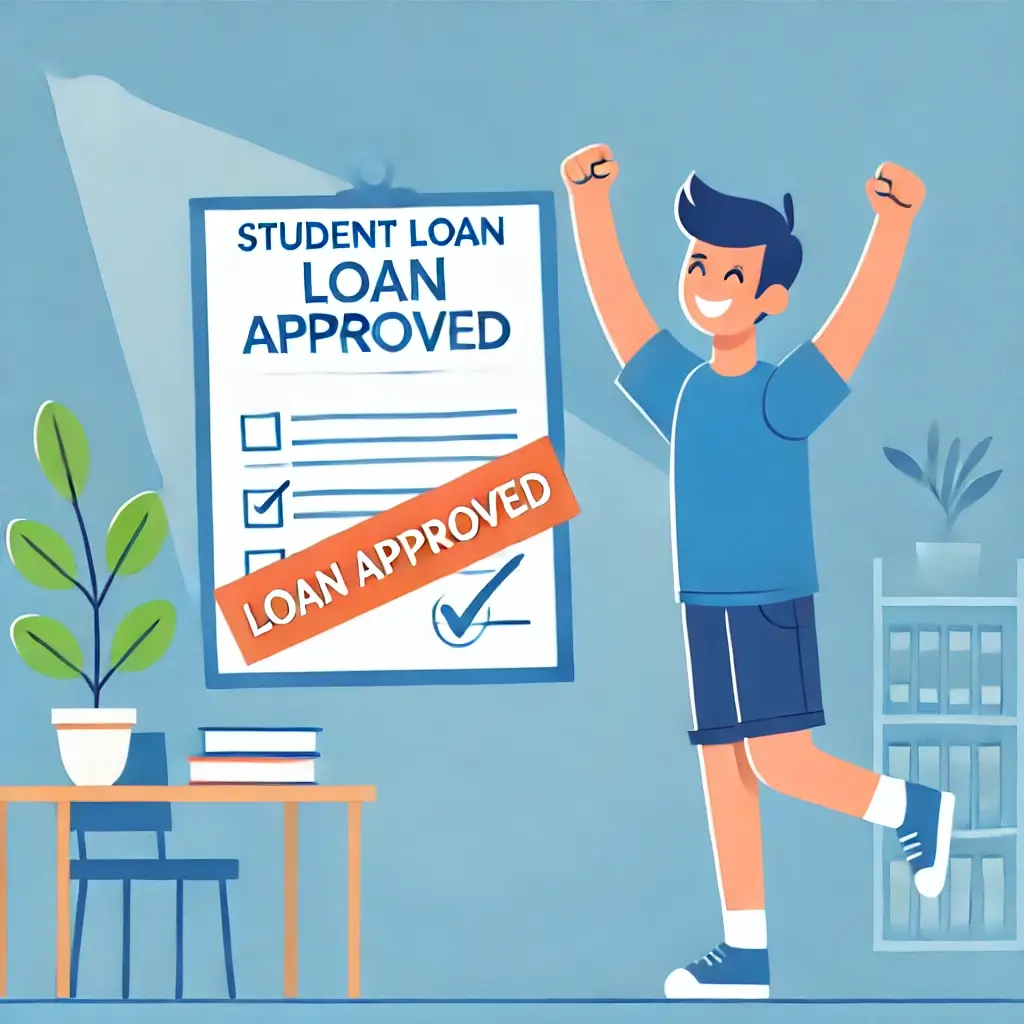 학자금대출 승인 결과를 받고 기뻐하는 학생