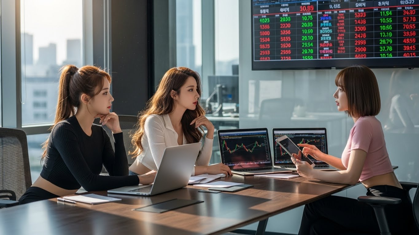 주식을 관찰하는 여자들