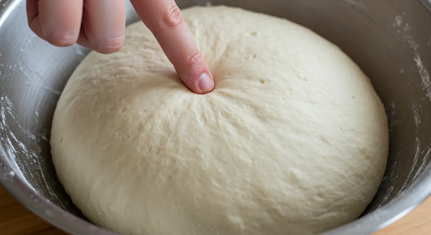 1차 발효 완료 여부를 확인하기 위해 손가락으로 반죽을 눌러보는 핑거 테스트