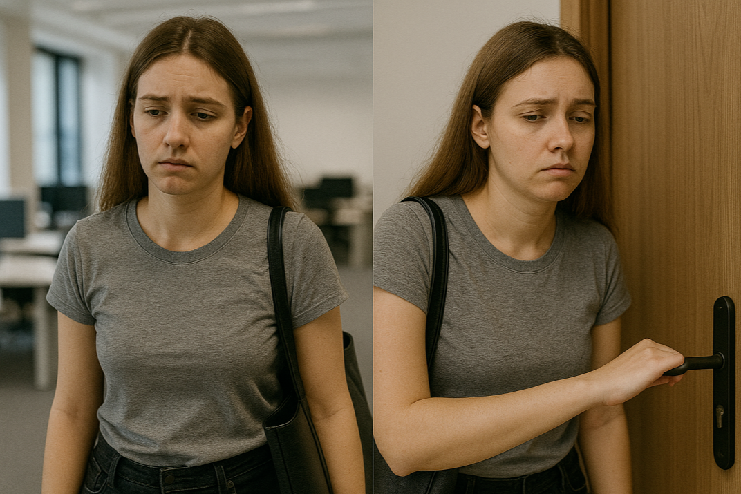 아침식사를 거르고 출근 중 피곤한 표정을 짓고 있는 여성의 모습, 집중력 저하와 에너지 부족을 표현