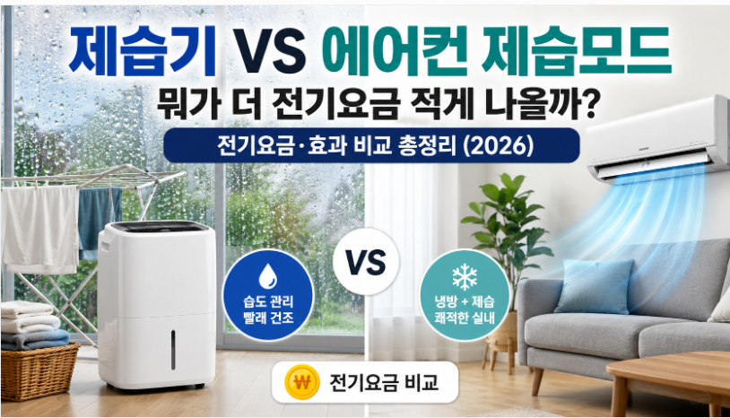 제습기와 에어컨 제습모드의 전기요금과 제습 효과를 비교한 대표 이미지