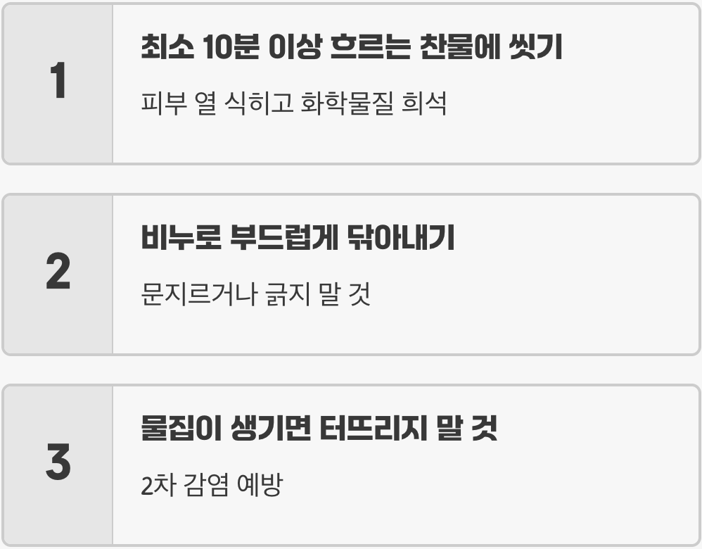 3. 피부에 닿았을 때, 단 하나의 응급처치