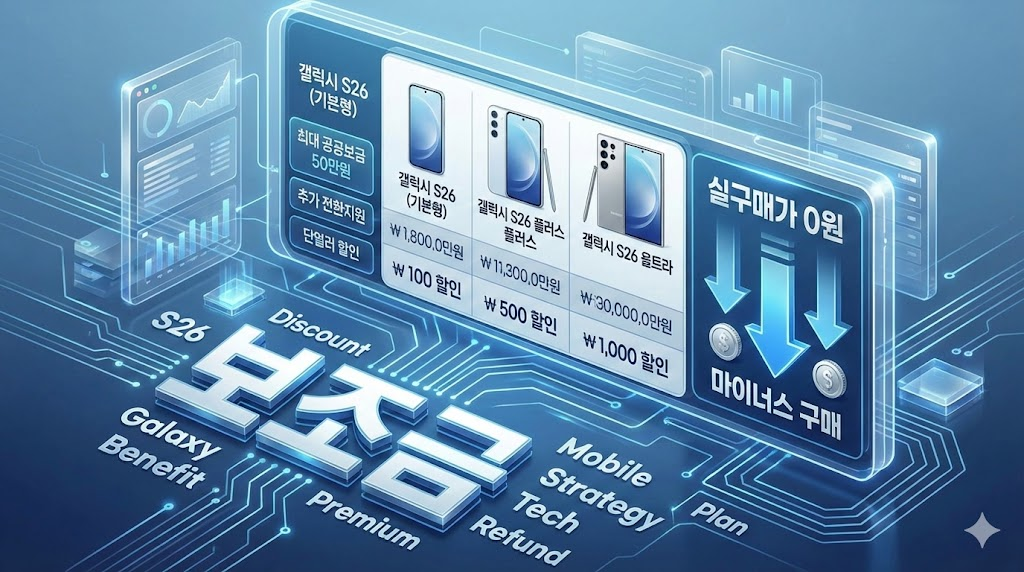 2026년 갤럭시 S26 시리즈 보조금 혜택 및 실구매가 분석 인포그래픽