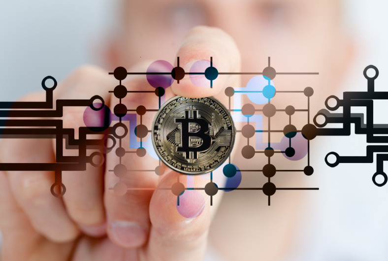 woman hands holding bitcoin