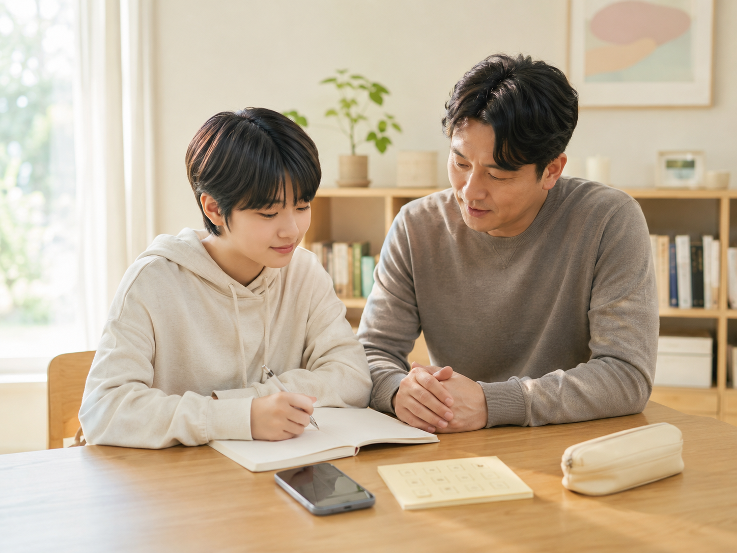 청소년이 성장과 몸의 변화에 대해 차분히 배우는 장면