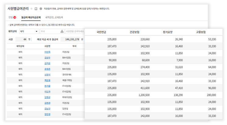 다우오피스_4대보험반영