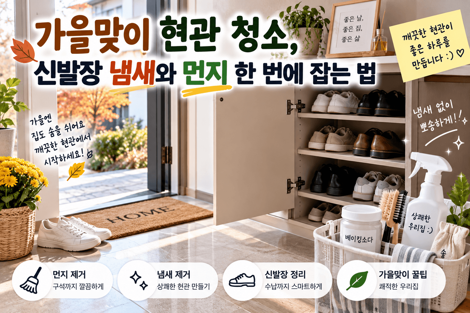 가을맞이 현관 청소, 신발장 냄새와 먼지 한 번에 잡는 법