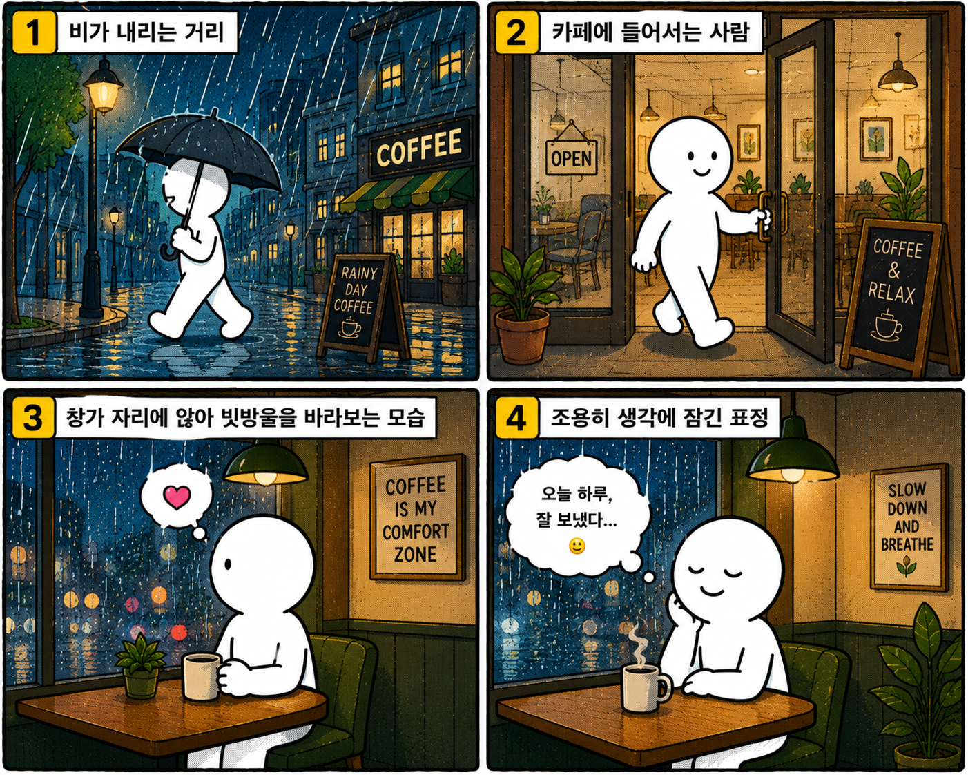 비오는 날 창가 자리에서의 낭만
