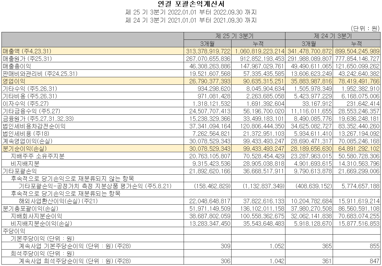 드림텍 - 손익계산서