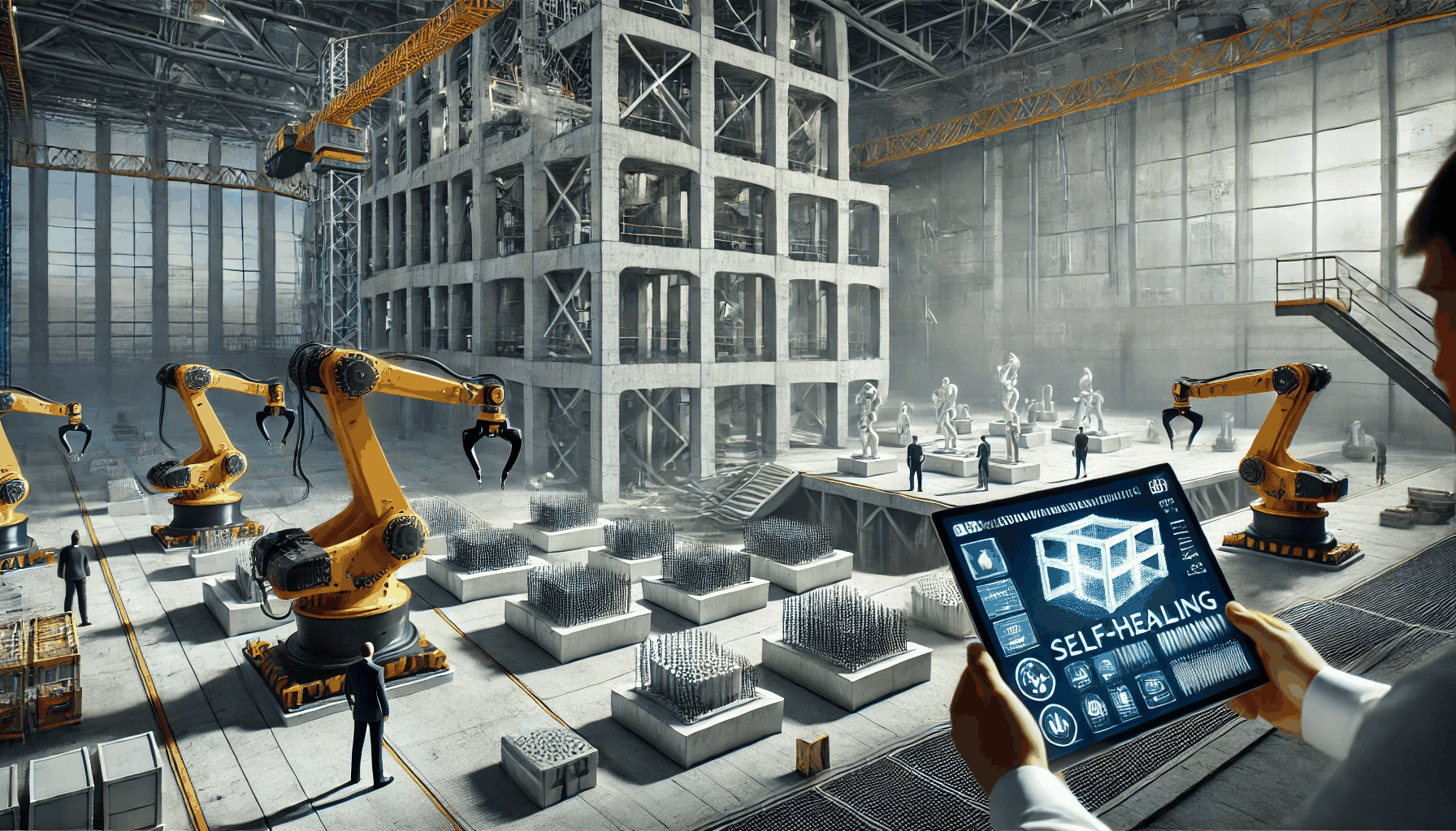 로봇을 활용하여 건물을 짓고 있는 이미지