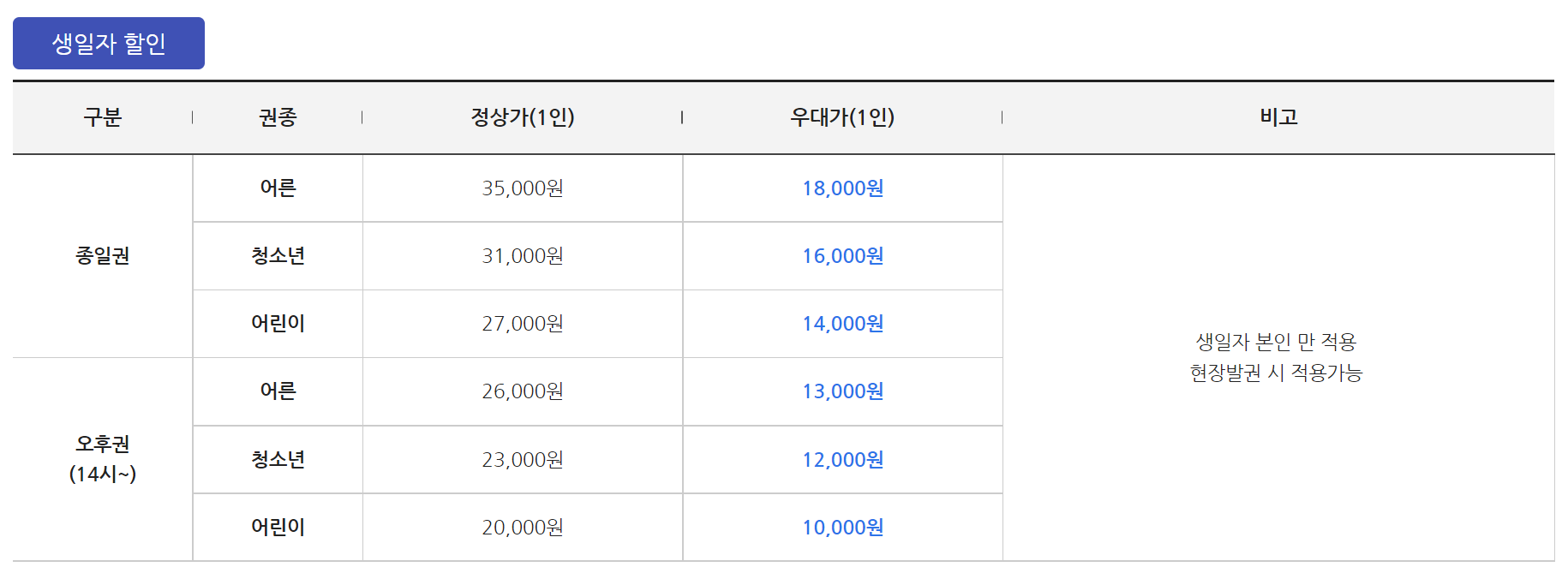 생일자 할인요금 사진