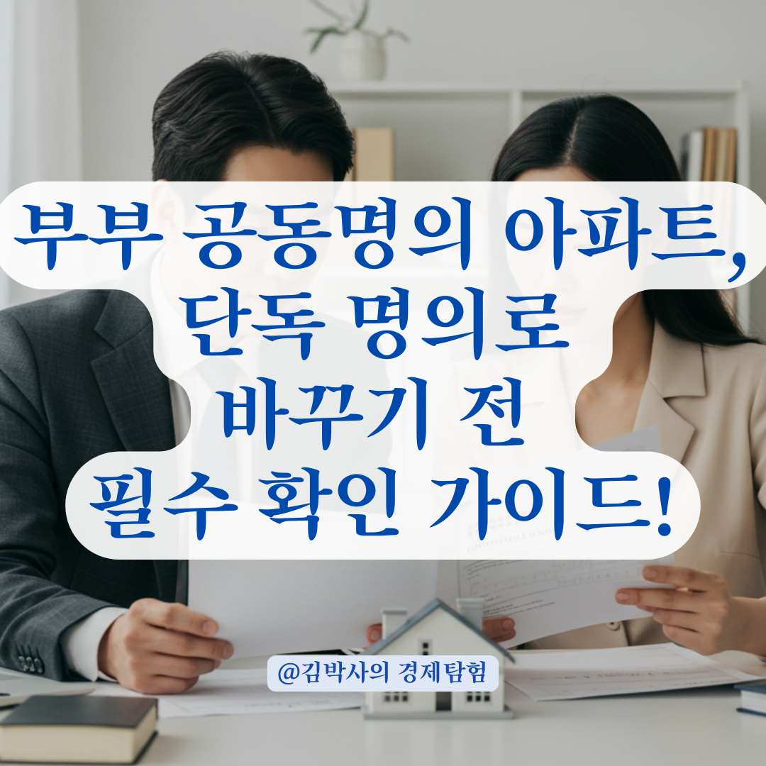 부부 공동명의 아파트, 단독 명의로 바꾸려면 꼭 확인해야 할 절차 정리.